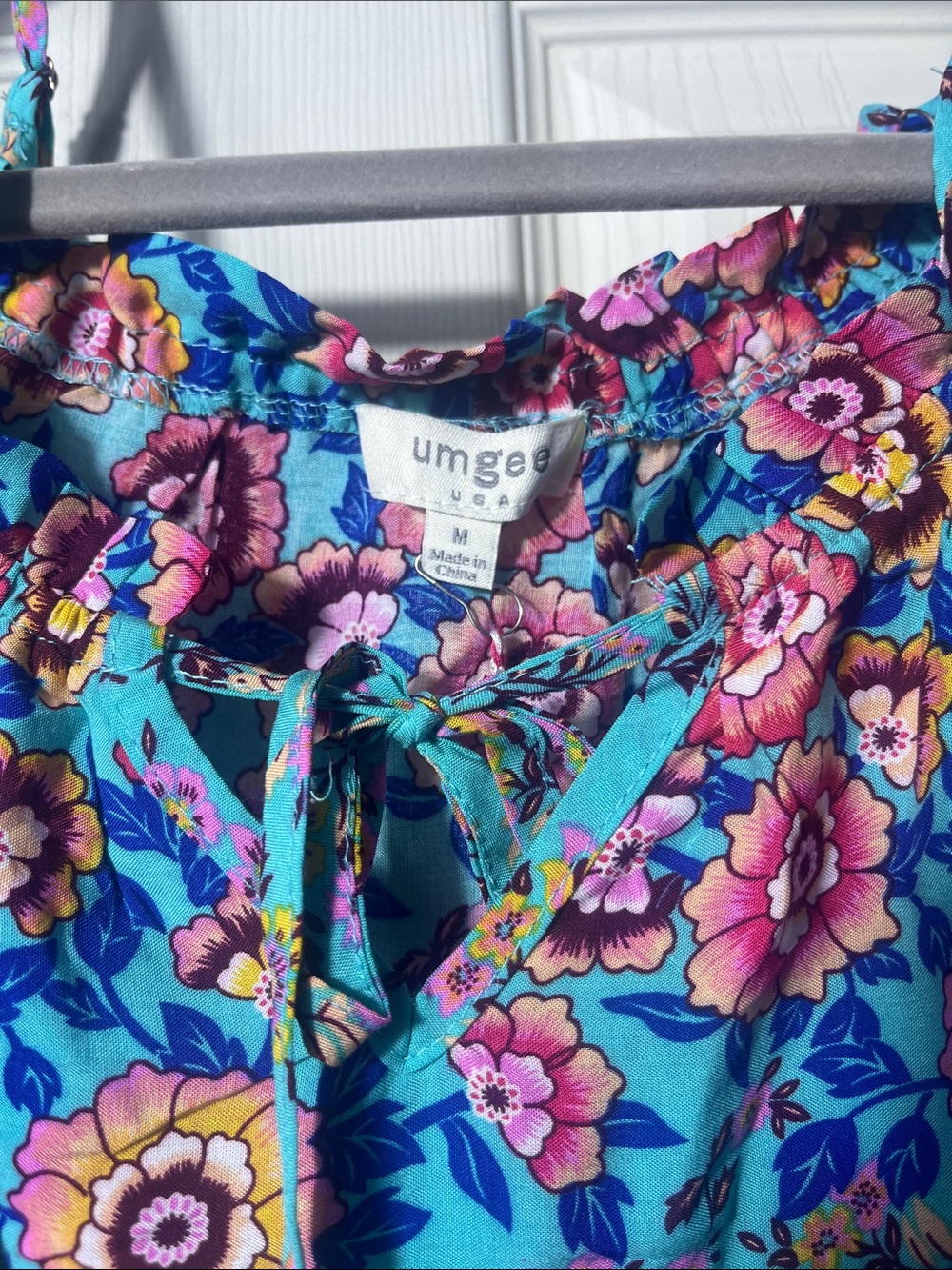 Umgee Turquoise Floral Off-Shoulder Romper with Ruffle Sleeves - Picture 2 of 5